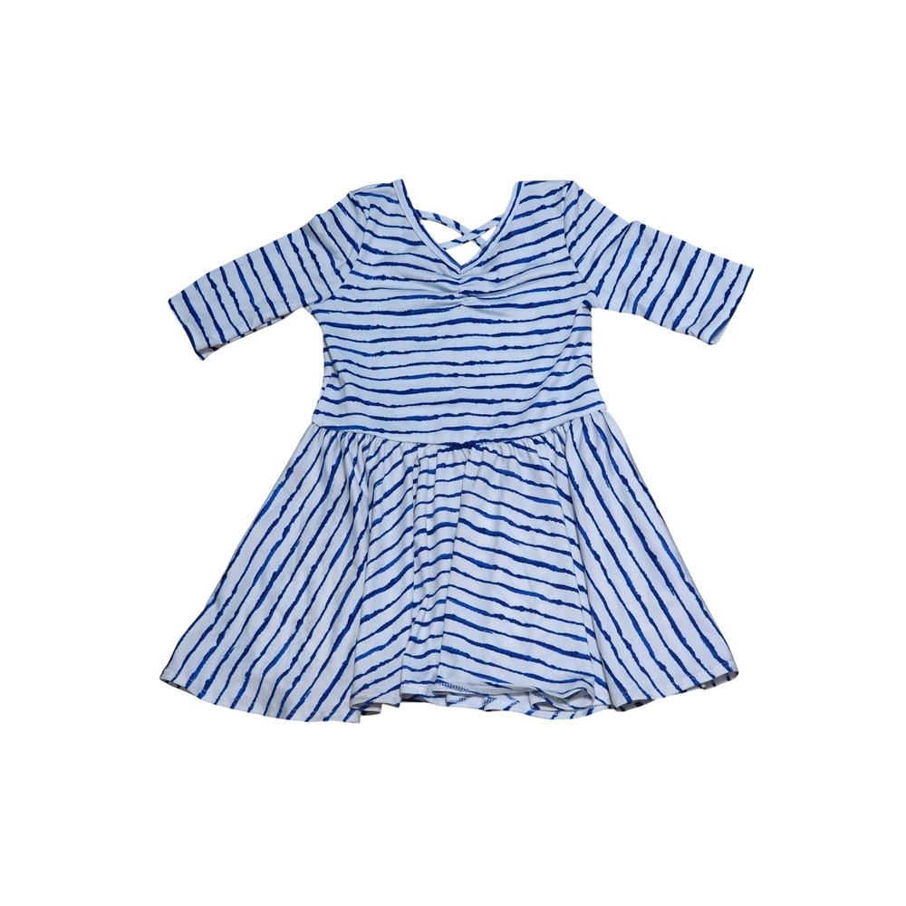 DotDotSmile Girls Blue White Striped Twirl Dress 2T Cross Back Elbow Sleeve‎ NEW